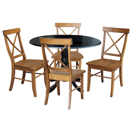 International Concepts 42 in. Dual Drop Leaf Table with 4 Cross Back Dining Chairs - 5 Piece Dining Set K46-42DP-C59-613-4